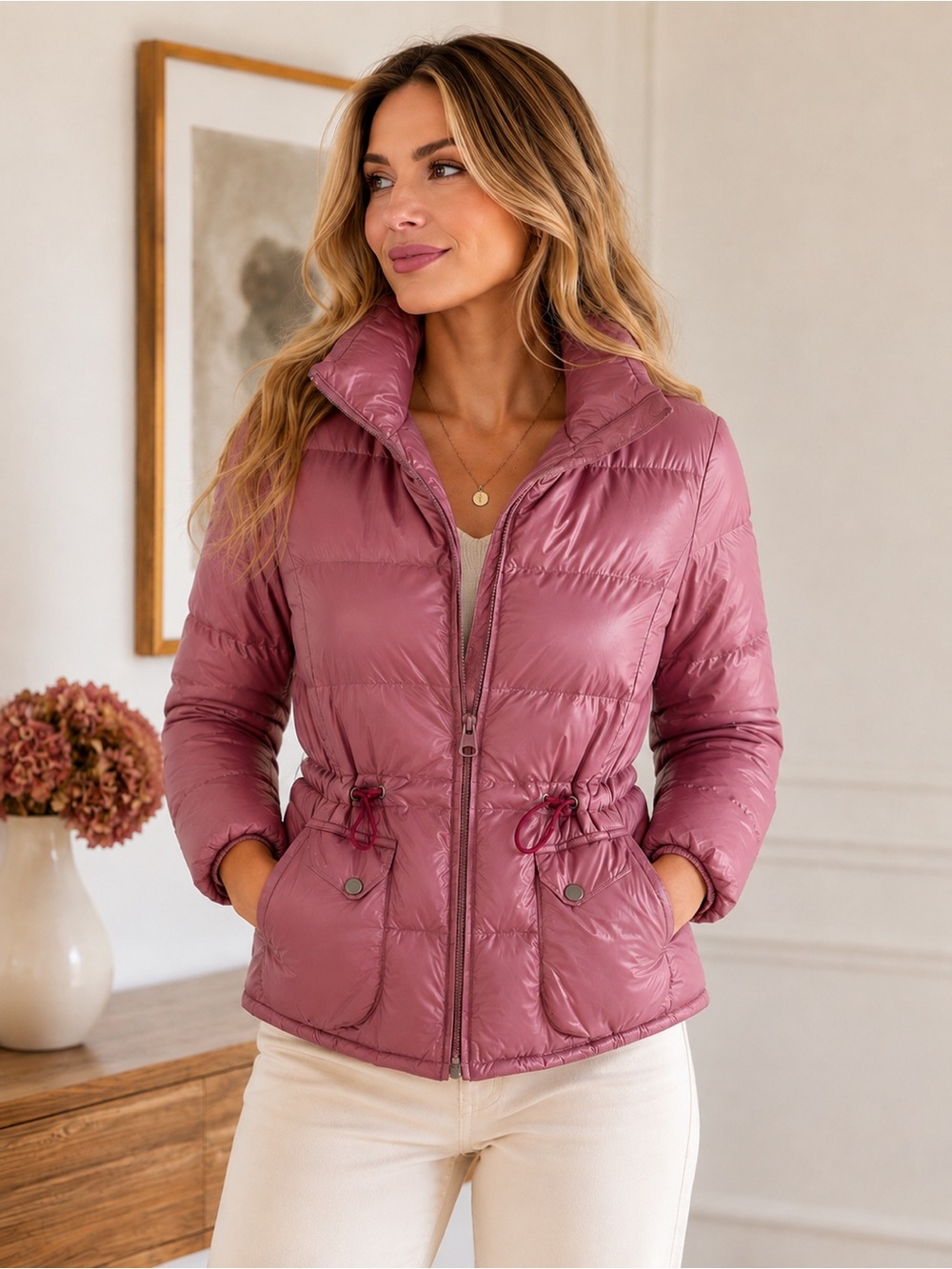 Weekend Max Mara Pink Puffer Jacket 42 (Fits US 4–6) Cinched Waist Holt Renfrew